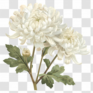 White Chrysanthemum Flowers - White Chrysanthemums With Green Leaves Transparent PNG