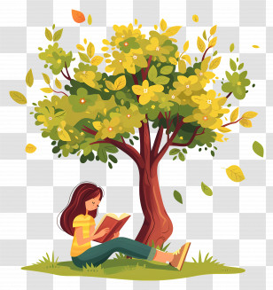 Girl Reading Book - Girl Reading Book Under Tree Transparent PNG