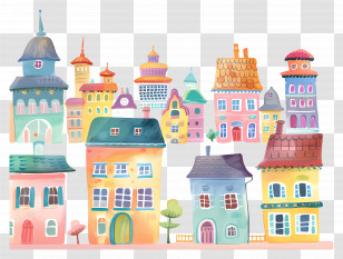 Cityscape Scene - Brightly Colored Cartoon Houses In Rows Transparent PNG