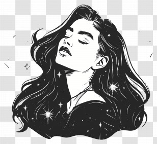 Girl Logo - Black And White Portrait Art Transparent PNG