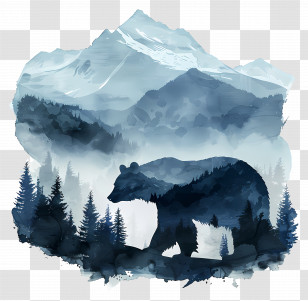 Bear Silhouette - Bear Silhouette With Mountain And Forest Transparent PNG