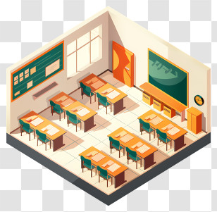 Classroom - Illustration Of Classroom With Desks And Chairs Transparent PNG