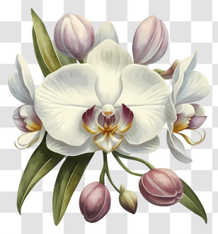 White Orchids - Elegant White Orchid Flower Illustration Transparent PNG