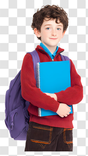 Boy With School Supplies - Boy With Backpack And Notebook Transparent PNG