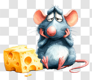 Tempting Cheese And Rat - Cartoon Blue Rat With Cheese Transparent PNG