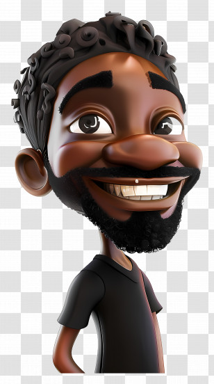 Black Man Cartoon - 3D Smiling Man With Beard Transparent PNG