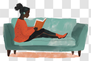 Woman Reading - Woman Relaxing On Sofa With A Book Transparent PNG