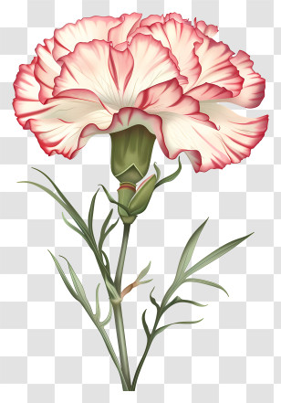 Carnation - Delicate White And Pink Carnation Flower Illustration Transparent PNG