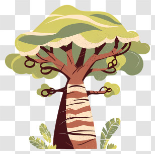 Baobab Tree - Cartoon Tree With Green Leaves Transparent PNG