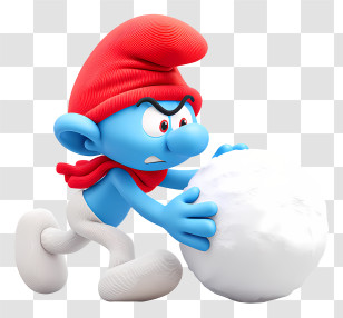 Smurf Pushing Snowball - Blue Cartoon Character Playing With Snowball Transparent PNG