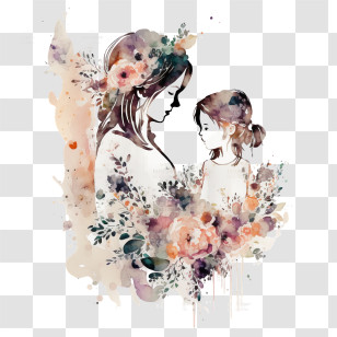 Mom And Kid
 - Mother And Child With Floral Background Transparent PNG