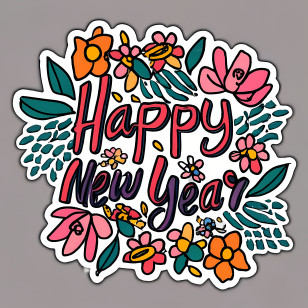 Happy New Year - Happy New Year Floral Lettering Design Transparent PNG