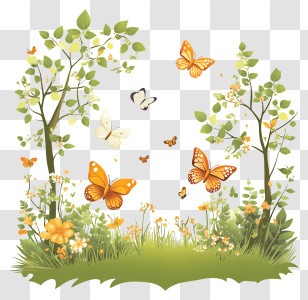 Butterfly Woodland - Colorful Butterflies In A Lush Garden Transparent PNG