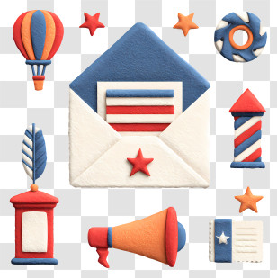 Fourth Of July Email - Patriotic Icons In Red, White, And Blue Transparent PNG