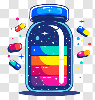 Blue Bottle Pill - Medicine Jar With Multicolored Capsules Transparent PNG