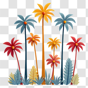Summer Coconut Trees - Vibrant Tropical Palm Trees Transparent PNG
