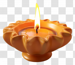 Diwali Candle - Orange Decorative Candle With Bright Flame Transparent PNG