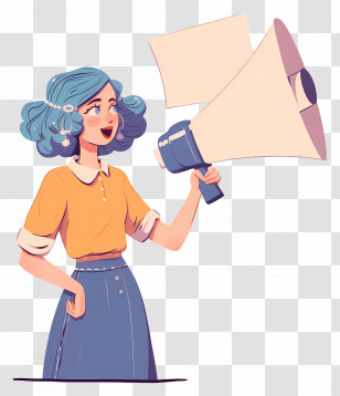 Promoting Girl - Woman Announcing With Megaphone Transparent PNG