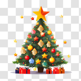 Christmas Tree - Festive Christmas Tree With Ornaments Transparent PNG