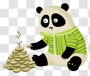Cartoon Panda - Panda With Coin Stack Transparent PNG