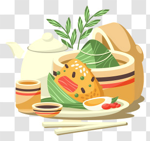 Chinese Food - Chinese Food With Tea And Chopsticks Transparent PNG