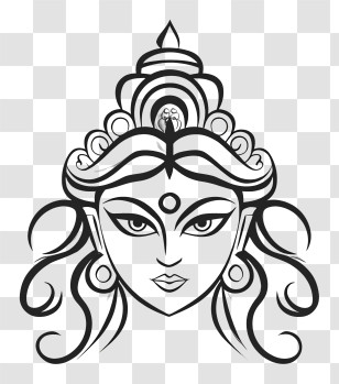 Durga Devi - Intricate Goddess Line Art Transparent PNG