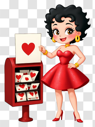 Betty Boop Valentines Day - Cute Retro Girl With Heart Mailbox Transparent PNG