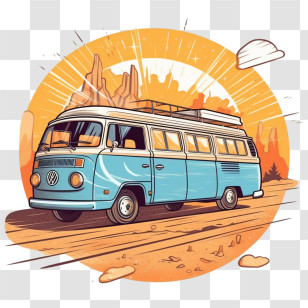 Retro Car - Blue Van On A Road Trip Transparent PNG