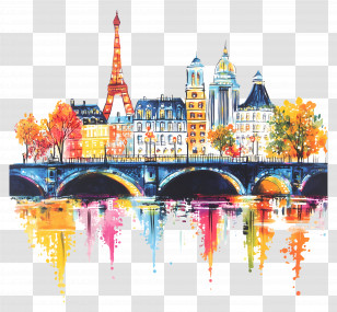 City Of Lights - Colorful Cityscape With Bridge And Reflection Transparent PNG