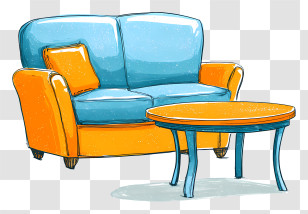 Couch And Table - Colorful Sofa And Table Transparent PNG