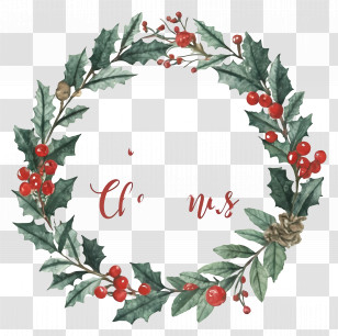 Christmas Wreath - Holly Wreath With Berries And Festive Message Transparent PNG