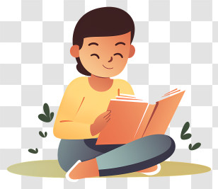 Young Woman - Cartoon Child Reading A Book Happily Transparent PNG