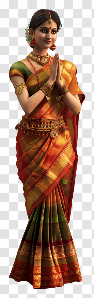 Indian Traditional Dress - Woman In Colorful Traditional Saree Transparent PNG