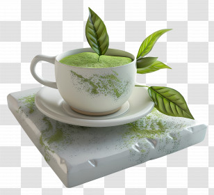 Matcha Green Tea - Green Tea Cup With Leaves Transparent PNG
