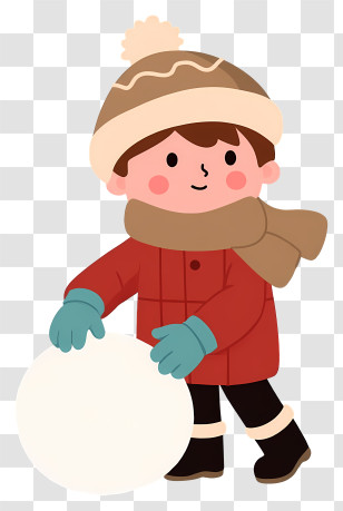 Boy Building Snowman - Child In Winter Clothes With Snowball Transparent PNG