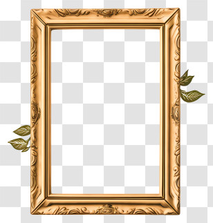 Ornate Gold Frame - Golden Ornate Picture Frame With Leaf Accents Transparent PNG