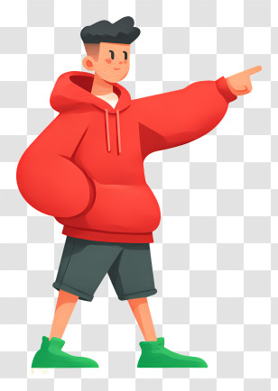 Boy In Hoodie Pointing - Red Hoodie Character Pointing Transparent PNG