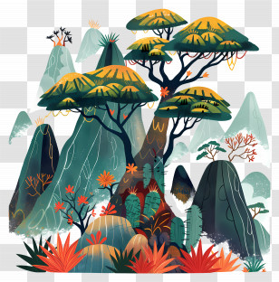Mountain Tree - Fantasy Forest And Mountain Landscape Transparent PNG