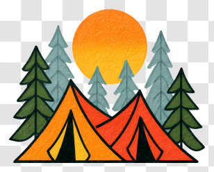 Adventure Camping - Orange And Red Tents In Forest Transparent PNG