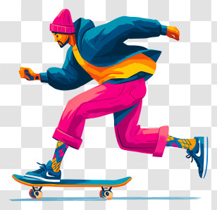 Colorful Skateboarder In Motion - Skateboarder Riding In Motion Transparent PNG