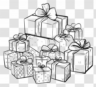 Christmas Coloring Page - Black And White Stack Of Gift Boxes Transparent PNG