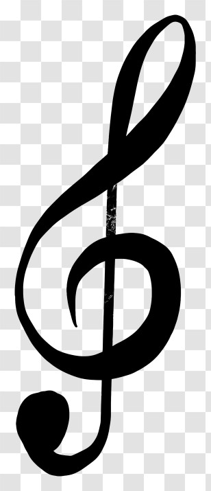Black And White Image - Black Treble Clef Music Symbol Transparent PNG