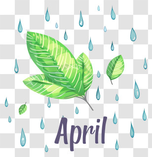 Hello April - Illustration Of April Showers And Green Leaves Transparent PNG
