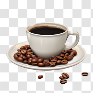 International Coffee Day - Black Coffee Cup With Roasted Beans Transparent PNG