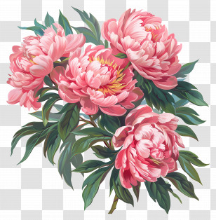 Peonies Pink - Beautiful Pink Peonies Floral Illustration Transparent PNG