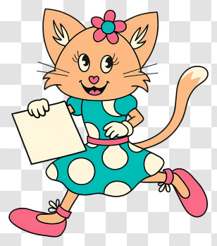 Cat Holding A Sign - Cartoon Cat Holding Paper Transparent PNG