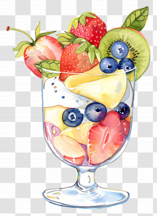Fruit Parfait - Glass Of Mixed Fruit Salad With Vibrant Colors Transparent PNG