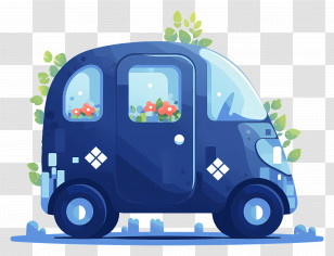 Electric Vehicle - Blue Cartoon Car With Flowers Transparent PNG