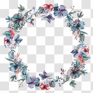 Border Frame - Vibrant Floral Wreath With Watercolor Style Transparent PNG