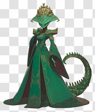 The Chameleon - Fantasy Character With Green Dress And Dragon Tail Transparent PNG